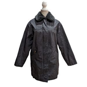 Bernardo Women's Black Long Jacket Faux Fur Collar Fleece Lining Size S